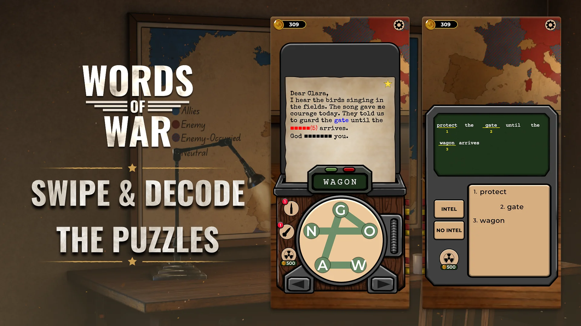 Words of War — swipe & decode the puzzles
